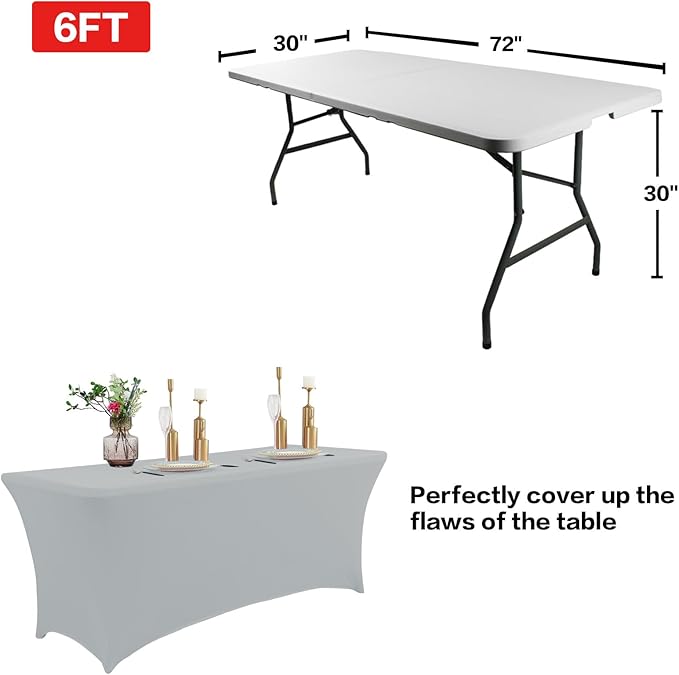 IVAPUPU 2 Pack 4FT Table Cloth for Rectangular Fitted Events Stretch Grey Table Covers Washable Cover Spandex Tablecloth Protector for Party, Wedding, Cocktail, Banquet, Festival-Ruum Studio Home