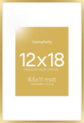 Homeforia 12x18 Picture Frame Gold, High End Metal 12x18 Poster Frames with Mat 8.5x11 Photo, 12 x 18 Gold Frame Matted to 8.5 by 11 Print, 18x12 Thin Hanging Frame, Tempered Glass, Wall Kit, Set of 1-Ruum Studio Home
