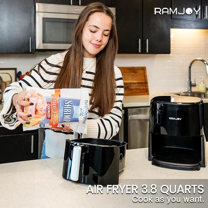 Air Fryer 3.8 Quarts for 1-2 people, 8-in-1 Functions, Air Fry, Roast, Bake, Broil, Preheat, Shake, Digital Small Air Fryer, Nonstick Dishwasher-Safe Basket, Compact Air Fryers, Black-Ruum Studio Home