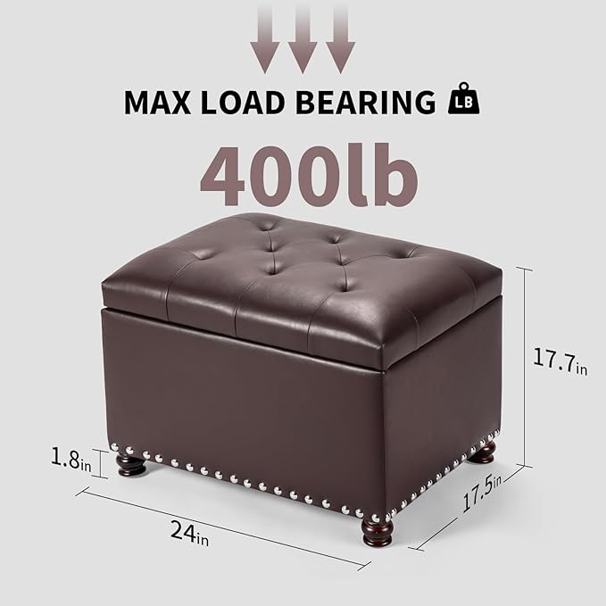 Joveco Leather Storage Ottoman Bench Rectangle 24 Inch Foot Rest Ottomans Stool for Living Room Bedroom(Brown)-Ruum Studio Home
