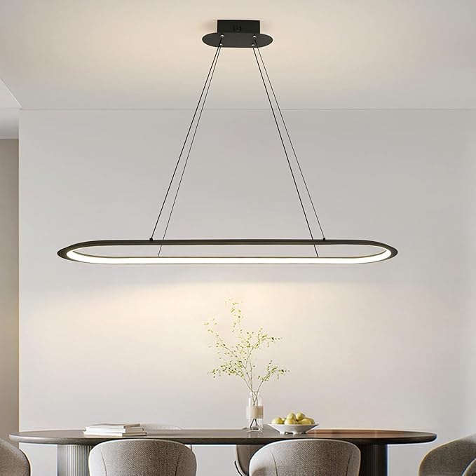 Island Lights, Linear Pendant Light LED Dimmable Hanging Light Fixture, 3000K-6500K with Remote Control,Chandeliers for Dining Room(Black,39.3IN)-Ruum Studio Home