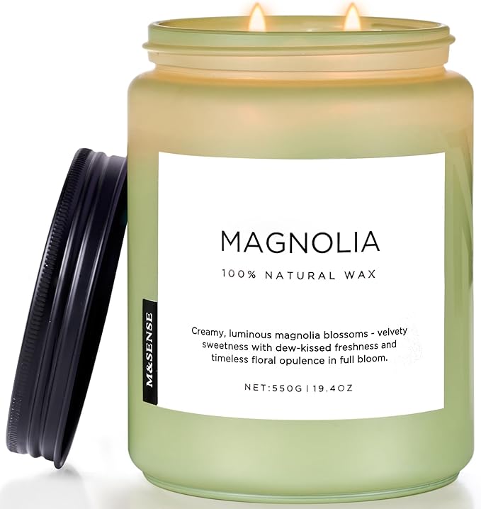 M&SENSE Magnolia Jasmine Romantic Scented Candle, 19.4oz 110 Hours Long Lasting Clean Non Toxic All Natural Soy Wax Candle for Relaxing & Stress Relief, 2 Wick Home Fragrance Gifts for Home Decor-Ruum Studio Home