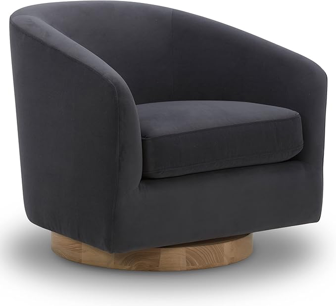 CHITA Swivel Accent Chair, FSC Certified Upholstered Velvet Barrel Chair for Living Room, Fully Assembled, Grey-Ruum Studio Home