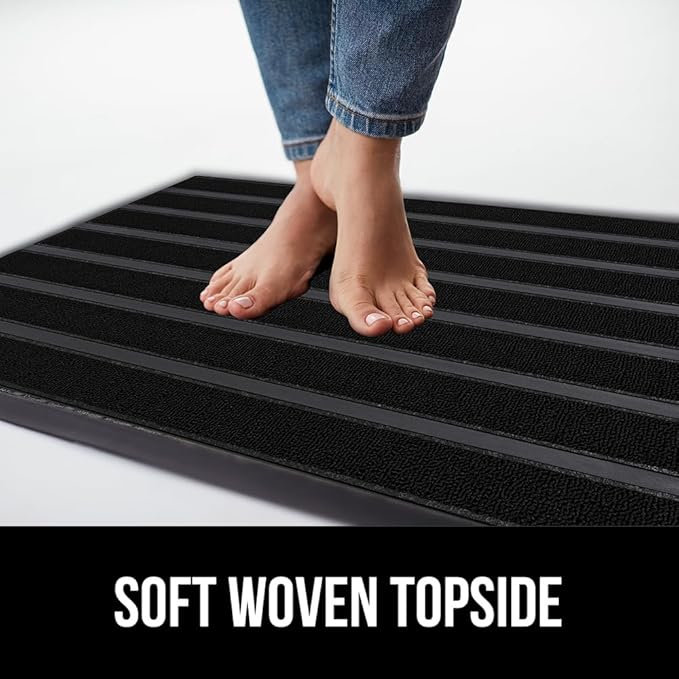 GORILLA GRIP 100% Waterproof All-Season WeatherMax Doormat US Designed Natural Rubber, Stain and Fade Resistant, Low Profile Indoor Outdoor Door Mats, Easy Clean Patio Mat, 23x35, Black Stripe-Ruum Studio Home