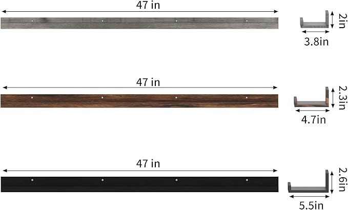 Giftgarden 47 Inch Multi Colors Floating Shelves for Wall Mount, Assorted Colors Wood Wall Shelf Ledge for Bathroom Bedroom Living Room Kitchen Storage, Set of 3 Different Sizes-Ruum Studio Home