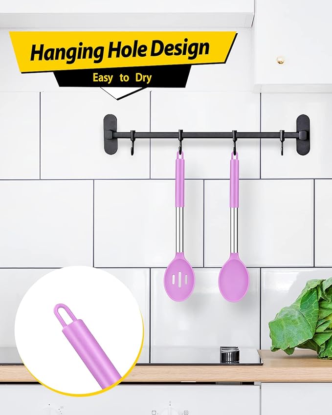 Pack of 2 Large Silicone Cooking Spoons,Non Stick Solid Basting Spoon,Heat-Resistant Kitchen Utensils for Mixing,Serving,Draining,Stirring (PURPLE)-Ruum Studio Home
