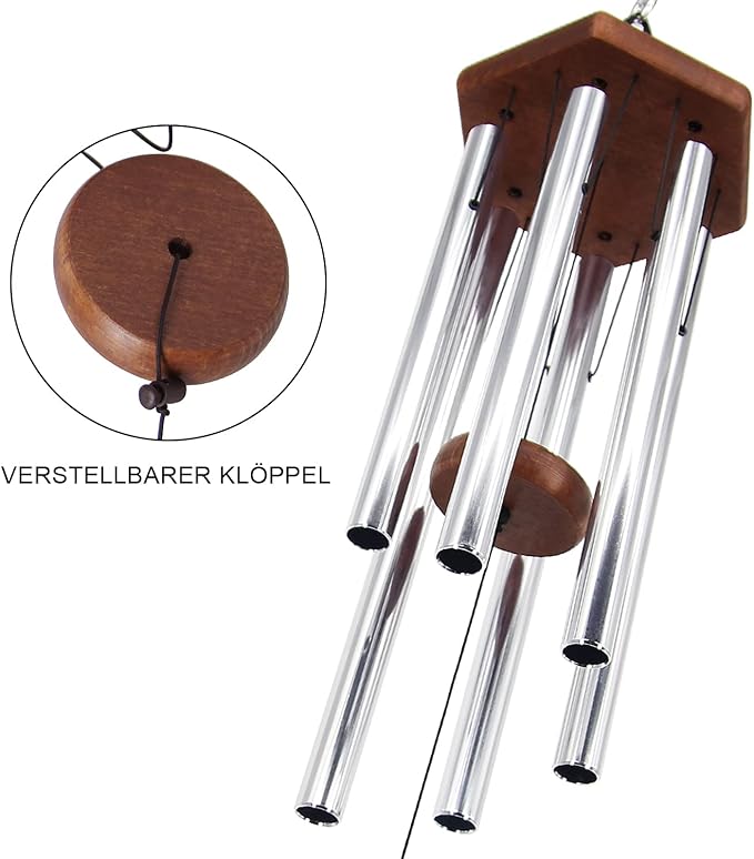 ASTARIN Memorial Wind Chimes for Outside, 30'' Deep Tone, Sympathy Wind-Chime Personalized with 6 Tuned Tubes, Elegant Chime for Garden Patio Balcony and Home Silver-Ruum Studio Home