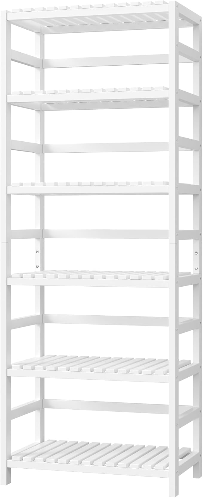 FOTOSOK 6-Tier Bamboo Shelf, Bamboo Bookcase with Adjustable Shelves, Free Standing Storage Shelf Unit, Plant Flower Stand for Bathroom, Kitchen, Home Office, White-Ruum Studio Home