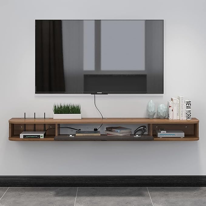 Pmnianhua Floating TV Shelf, 94'' Wall Mounted TV Stand Floating TV Console Media Entertainment Under TV Shelf for Bedroom Living Room (Walnut)-Ruum Studio Home
