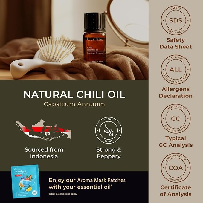 Gya Labs Chili Essential Oil for Hair Healthy - 0.34 Fl Oz - 100% Pure Natural Chili Oil for Skin, Diffusers, Candle Making Scent-Ruum Studio Home