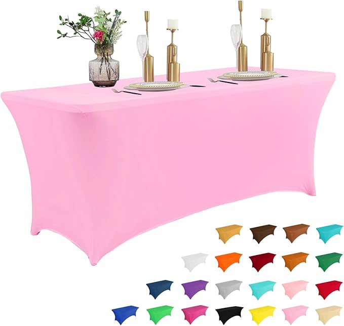 IVAPUPU 4FT Table Cloth for Rectangular Fitted Events Stretch Pink Table Covers Washable Cover Spandex Tablecloth Protector for Party, Wedding, Cocktail, Banquet, Festival-Ruum Studio Home