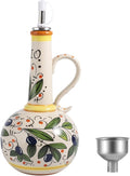 Ceramic Olive Oil Dispenser Bottle 23oz with Handles, Hand Painted Multi-Use Oil Cruet & Flower Vase, Decorative Stoneware Kitchen Cruet with Stainless Steel Spout for Oils, Sauces, Vinegar (A)-Ruum Studio Home