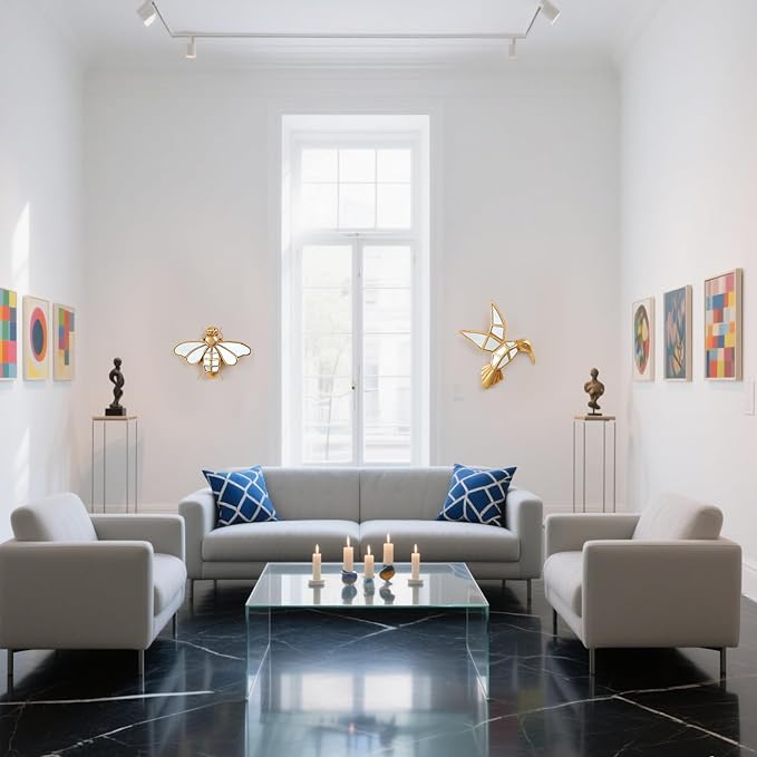 Vintage Wall Sculpture Animals Gold Bird Mirrors - Gold Resin Hummingbird and Glass Wall Decor, Perfect for Victorian and European Themed Homes-Ruum Studio Home