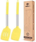 Pack of 2 Silicone Solid Turner, Non Stick Slotted Kitchen Spatulas, High Heat Resistant BPA Free Cooking Utensils, Ideal Cookware for Fish, Eggs, Pancakes(Yellow)-Ruum Studio Home