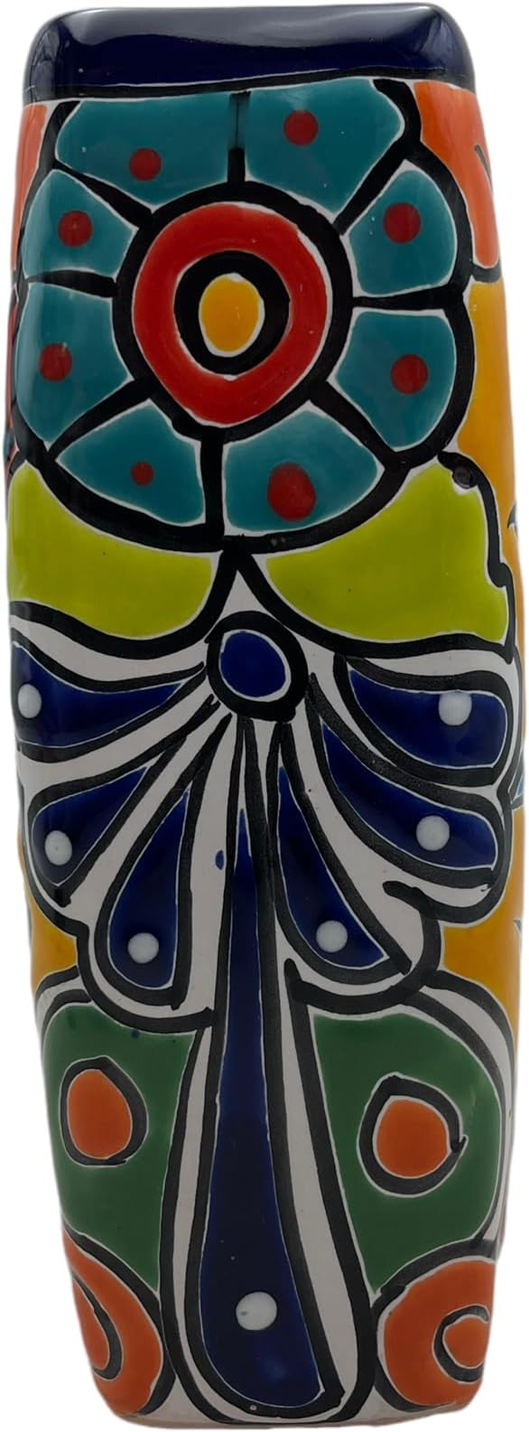 Talavera Planter Pot Square Vase Folk Art Mexican Pottery Handmade Hand Painted Home Decor Indoor Multicolor Outdoor 9.25" (Cobalt Multi)-Ruum Studio Home