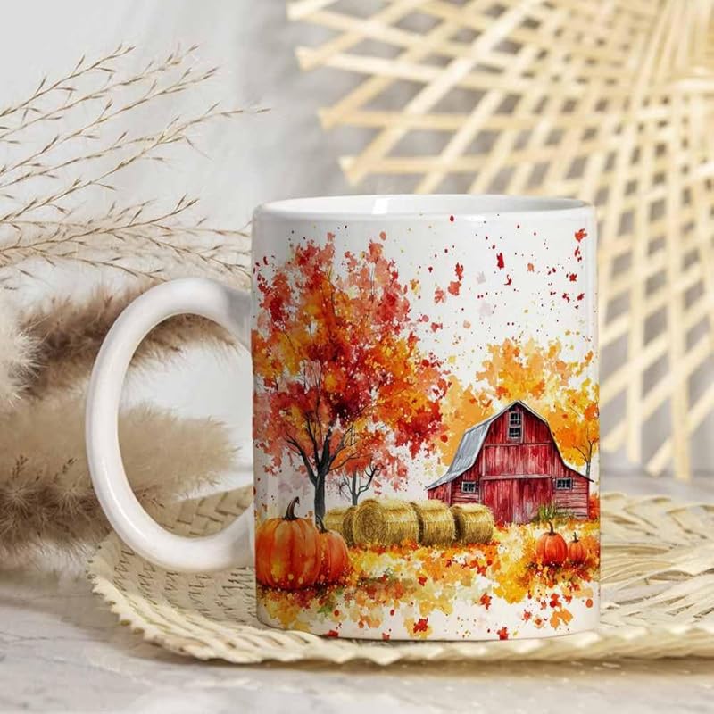 Fall Farm Coffee Mug - Farm Lover Mugs Gifts for Women Men - Autumn Decor Gifts For Home Farmhouse Thanksgiving - 11oz Printed Ceramic Mug (White)-Ruum Studio Home