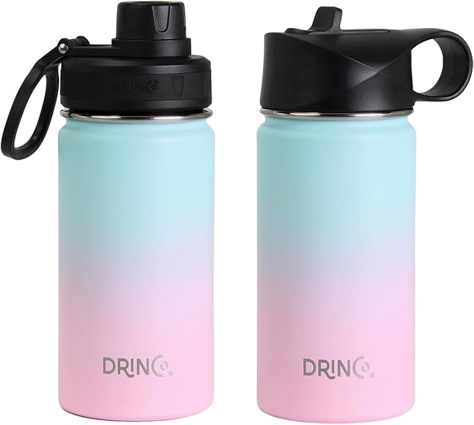 DRINCO Stainless Steel Water Bottle Spout Lid Vacuum Insulated Double Wall Water Bottle Wide Mouth (40oz 32oz 22oz 18oz 14oz) Leak Proof Keeps Cold or Hot (14 oz, 14oz Macaron)-Ruum Studio Home