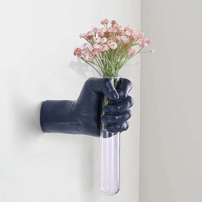 Blue Wall Sculpture,Wall Art Bedoroom,Hand Vase,Funky Flower Vase Decorations,Unique Wall Statue,Home Decor Art-Ruum Studio Home