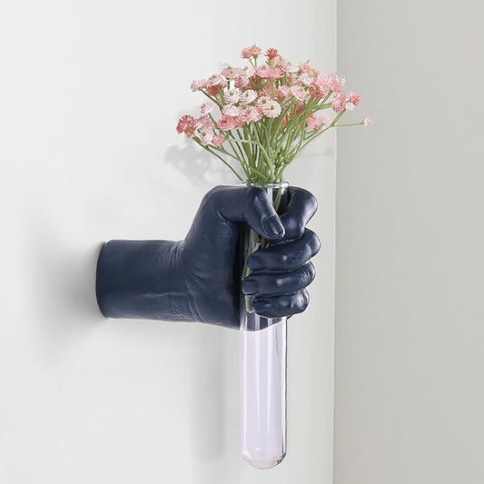 Blue Wall Sculpture,Wall Art Bedoroom,Hand Vase,Funky Flower Vase Decorations,Unique Wall Statue,Home Decor Art-Ruum Studio Home