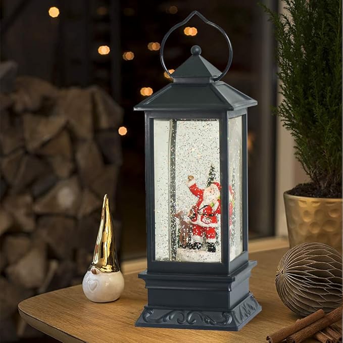 Eldnacele Christmas Snow Globe Lantern with Music, Battery Operated Lighted Swirling Glitter Water Lantern with Timer for Christmas Home Decoration, Santa-Ruum Studio Home