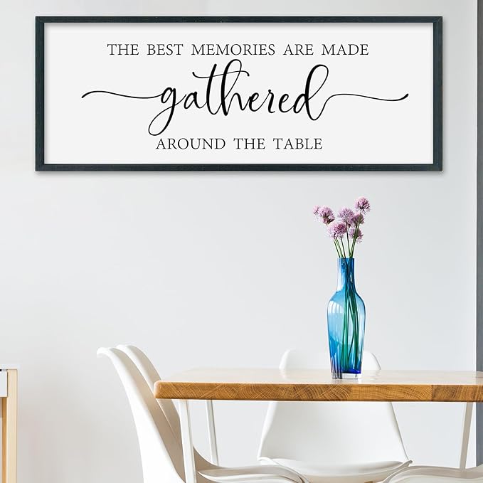SRSZHIYUE The Best Memories Are Made Gathered Around The Table Sign Wall Decor Art 40"×15" for Kitchen Dining Room Large Wood Framed Wall Hanging (Black)-Ruum Studio Home