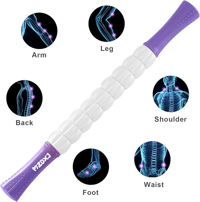 Muscle Roller Stick for Athletes - Deep Tissue Fascia Blaster & Roller Massager for Myofascial Pain Relief - Handheld Physical Therapy & Recovery Tool(Purple White-18 inch)-Ruum Studio Home