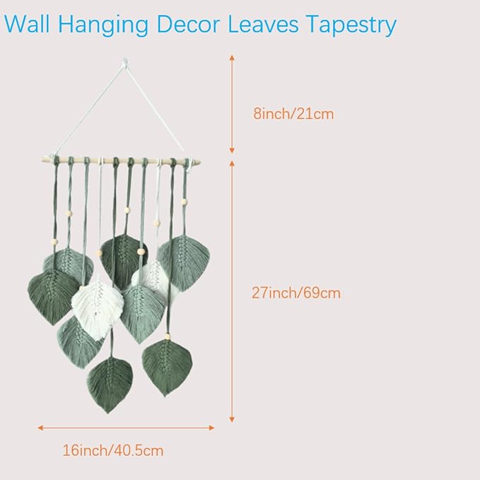 Madiffcult Macrame Wall Hanging Boho Wall Decor Woven Feather Wall Art Handmade Macrame Leaf Tapestry with Wooden Beads for Bedroom Living Room Nursery 16x27 Inch (Green)-Ruum Studio Home