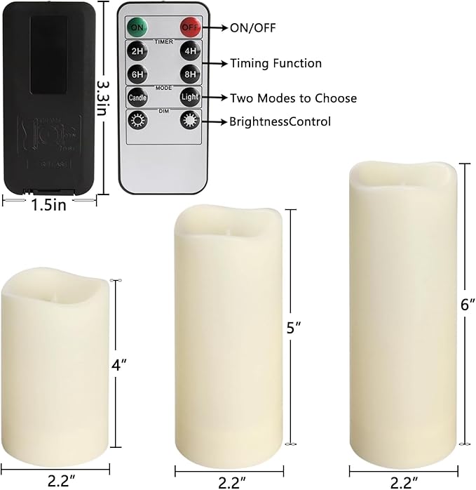 Set of 24 Flameless Led Battery Opeated (D2.2'' x H4''5''6'') Waterproof Outdoor Indoor Candles with 10-Key Remotes and Cycling 24 Hours Timer-Ruum Studio Home