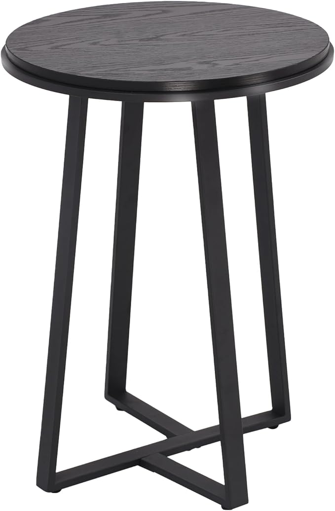Round End Table, Small Side Table Black Color MDF Top, Metal Frame Black, Tall End Side Table for Bed Room, Coffee Tea End Table for Living Room(Round Black)-Ruum Studio Home