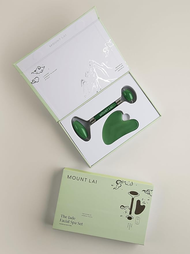 Mount Lai Jade Gua Sha Facial Tools, Jade Roller and Gua Sha Facial Tools Set, Guasha Tool for Face to Relieve Muscle Tension and Reduce Puffiness, Anti Aging Skin Care Sets for Women-Ruum Studio Home