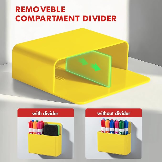 BEYGORM 2 Pack Plastics Magnetic Pen Holder for Refrigerator, Dry Erase Marker Holder for Whiteboard，Magnet School Locker Organizer Accessories, Pencil Cup, Pen Caddy, Classroom Organization(Yellow)-Ruum Studio Home