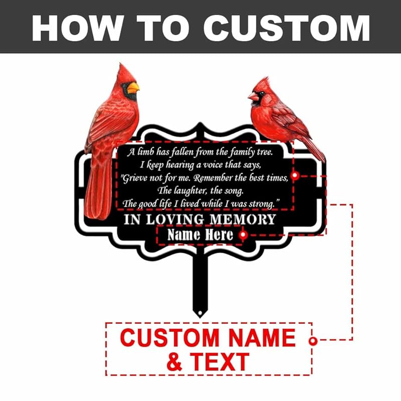 Personalized Cemetery Memorial Metal Stakes, Cardinals Memorial Grave Markers,Graden Decorations for Loss of Mother Father, Outdoor Sympathy Decor Gift-Ruum Studio Home