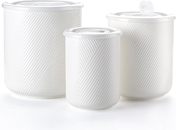 Food Storage Containers with Airtight Lids: Ceramic Canister Sets for Kitchen Countertop - Porcelain Jar for Coffee Tea Flour Sugar Rice Cookies Candy - White (23+42+75 oz)-Ruum Studio Home