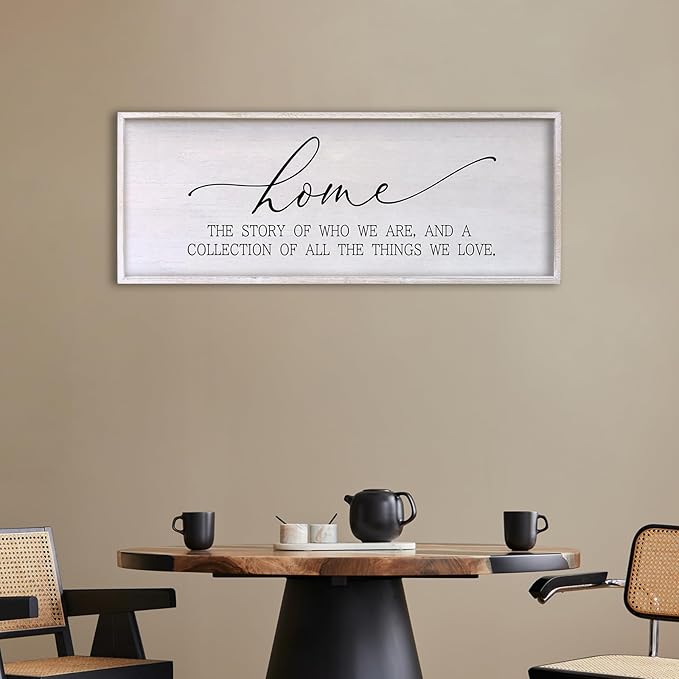 Home The Story of Who We Are Sign Farmhouse Family Wall Decor 32x12 Inch Plaque Wood Framed Art for Hanging (White)-Ruum Studio Home