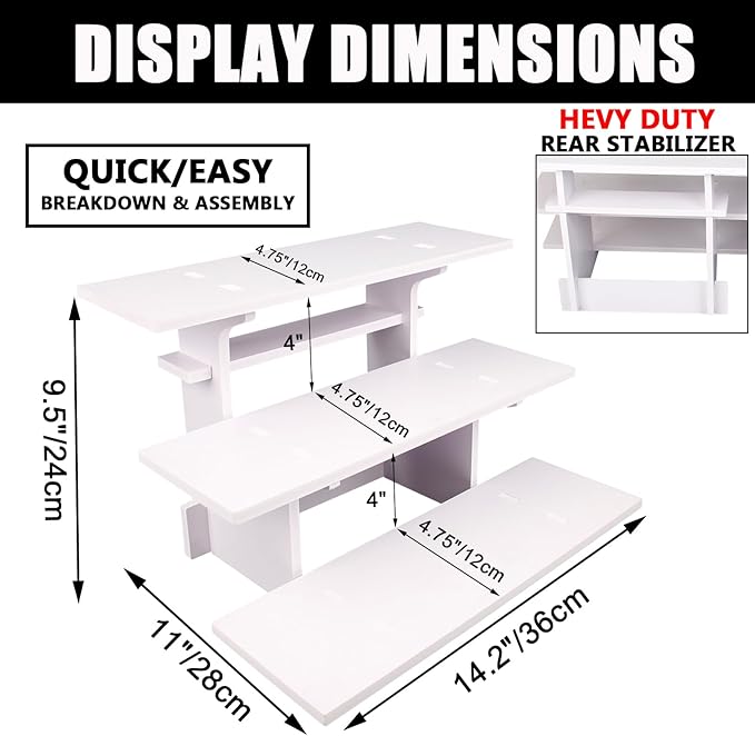 WANLIAN 3-Tier Straight Retail Table Display Stand, Portable Display Rack Shelves for Vendors, Craft Shows, Farmers Market, Pop Up Shop Countertop White Risers for Display, Soap, Candles, Tumblers-Ruum Studio Home