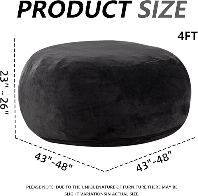 4FT Large Bean Bag Chairs,Big Adult Size Memory Foam Beanbags with Filler Included,Machine Washable Corduroy Cover,Ultra Soft Plush Gaming Bing Bag Puff Chair for Dorm, Living Room & Bedroom (Black)-Ruum Studio Home