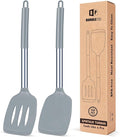Pack of 2 Silicone Solid Turner, Non Stick Slotted Kitchen Spatulas, High Heat Resistant BPA Free Cooking Utensils, Ideal Cookware for Fish, Eggs, Pancakes(Gray)-Ruum Studio Home