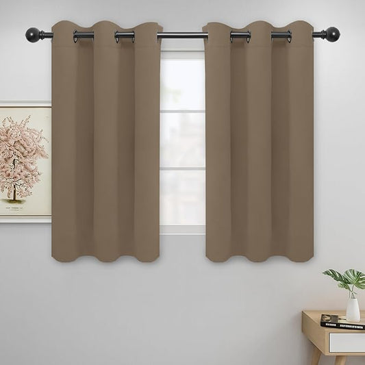 Easy-Going Blackout Curtains for Bedroom, Solid Thermal Insulated Grommet and Noise Reduction Window Drapes, Room Darkening Curtains for Living Room, 2 Panels (42x45 in, Camel)-Ruum Studio Home