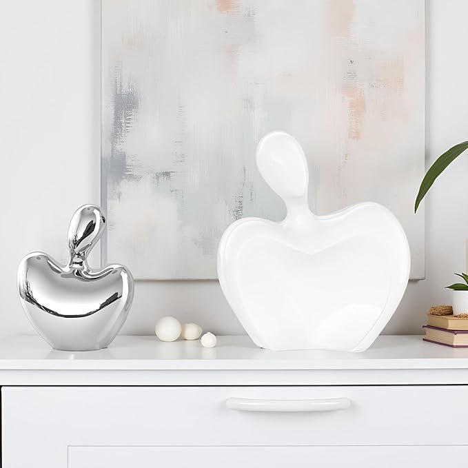 XMGZQ White and Silver Ceramic Couple Figurines Home Decor,Wedding Engagement Romantic Gift for Husband Wife,Large Male and Female Love Statue Valentine's Day Birthday,Abstract Hugging Couple-Ruum Studio Home