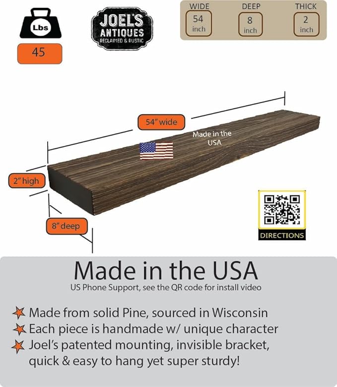 joelsantiques 54 Inch Wooden Floating Shelves for Wall - 54x8x2 in - Made of Natural Wood - Heavy Duty Rustic Wall Shelves for Bedroom - Perfect for Living Room, Kitchen - Medium Brown-Ruum Studio Home