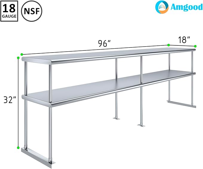 AmGood Double OverShelf Stainless Steel NSF - Many (96" Long x 18" Deep)-Ruum Studio Home