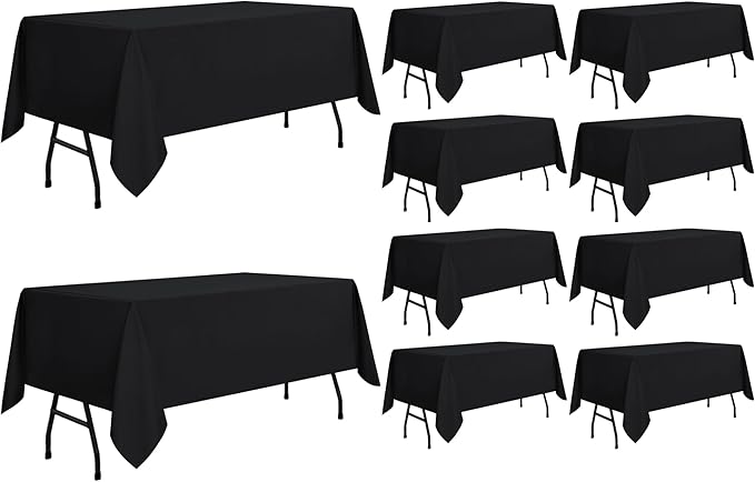 sancua 10 Pack Black Tablecloth 60 x 84 Inch, Rectangle Table Cloth for 4ft Tables - Stain and Wrinkle Resistant Washable Polyester Table Cover for Dining Wedding Banquet Party Buffet Restaurant-Ruum Studio Home