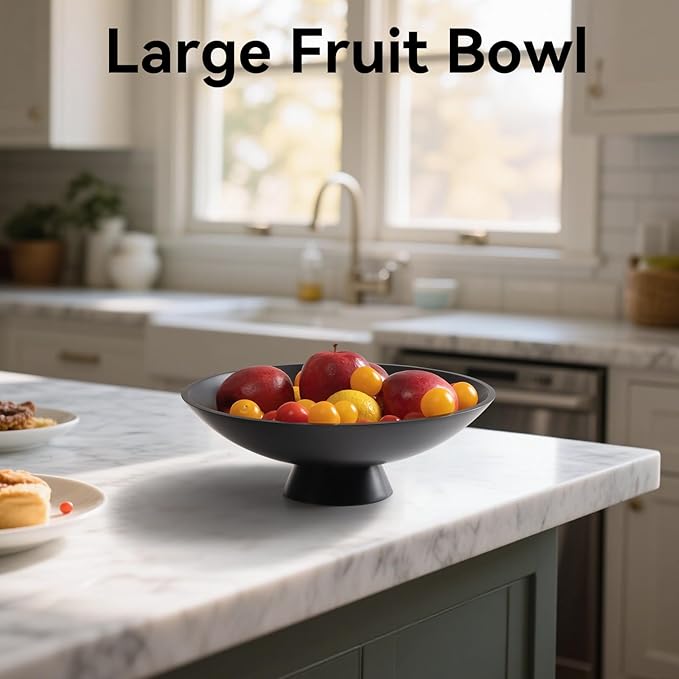Decorative fruit bowl for Home Decor Large Modern Handicraft Key Bowl for Entryway Table Stylish Centerpiece Purse Bowl Pedestal bowl for Kitchen Counter Coffee Table(Artificial Stone Black)-Ruum Studio Home