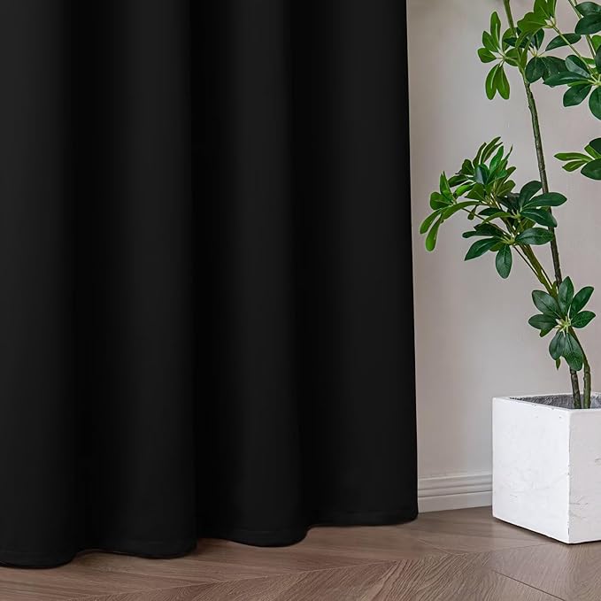 Black Curtains 96 Inches Long for Bedroom, Black Out CurtainsThermal Insulated Blackout 2 Panels Set, Long Drapes for Living Room Windows Solid Grommet Privacy, W52 x L96-Ruum Studio Home