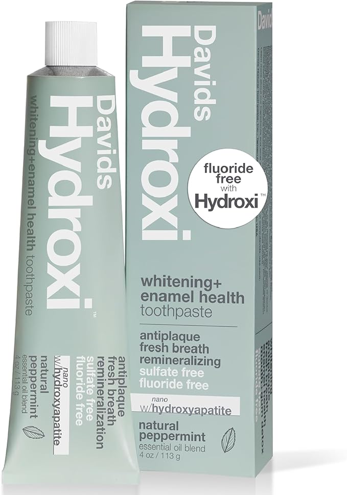 Davids Hydroxi Fluoride Free Nano Hydroxyapatite Whitening + Enamel Health Toothpaste, Antiplaque, Fresh Breath, Remineralizing, SLS Free, Natural Peppermint, 4 oz, Made in USA-Ruum Studio Home