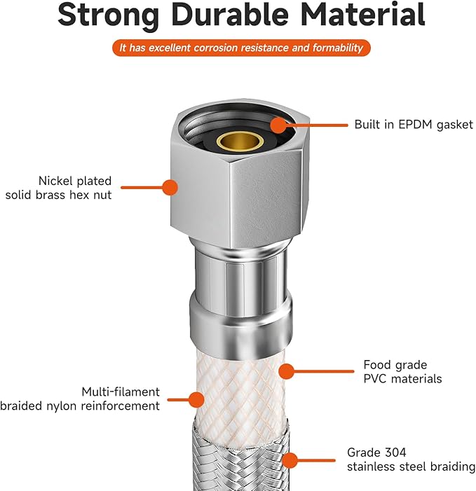 Roastove Universal Dishwasher Installation Kit,6 Ft Stainless Steel Dishwasher Hose,Burst Proof Water Supply Line with 3/8" Compression Connections,With a 6 feet drain hose and a clamp, one set-Ruum Studio Home