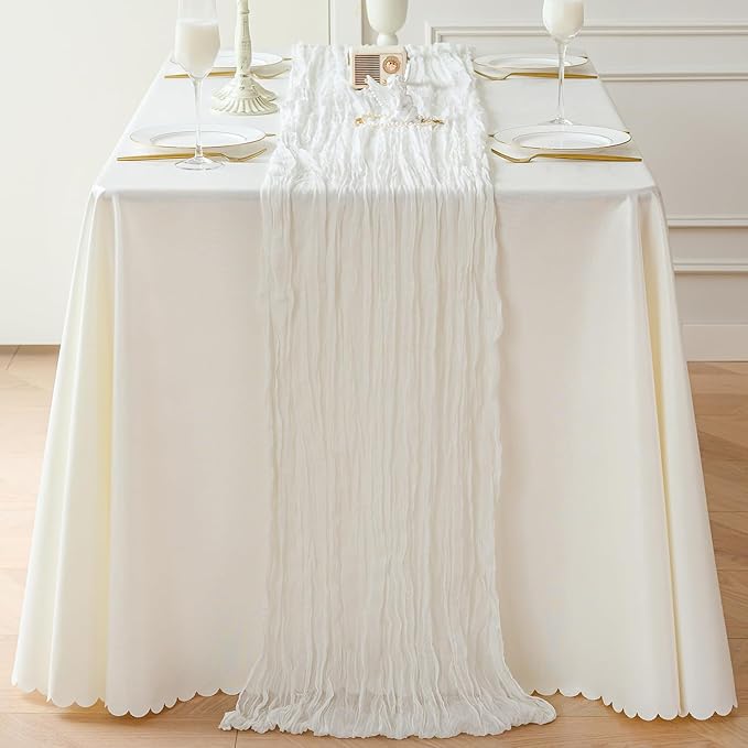 Sioloc Ivory White Cream Cheesecloth Table Runner Fall Autumn Decor for Home 10ft Table Cloth for Tea Wedding Birthday Party Baby Bridal Shower Halloween Thanksgiving-Ruum Studio Home