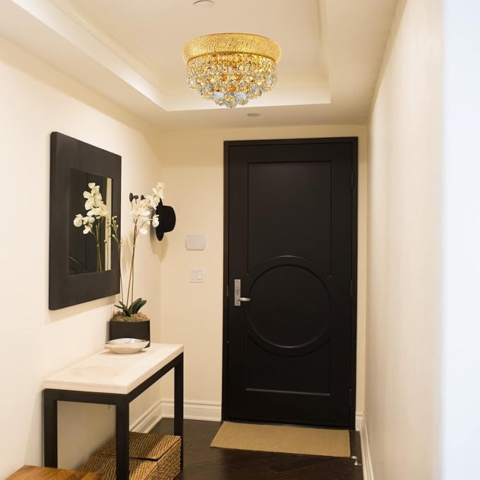 5-Light Crystal Flush Mount Chandelier Ceiling Light Fixture for Living Room Dining Room Bedroom Foyer Entryway Hallway Closet Bathroom (Gold D14)-Ruum Studio Home