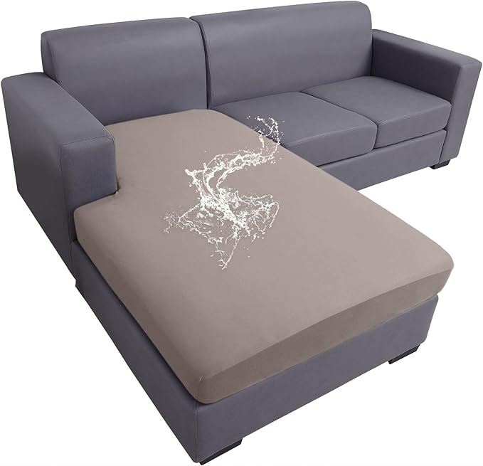 hyha Waterproof Couch Cushion Covers, Sectional Sofa Slipcovers Washable, L Shape Chaise Dog Couch Covers for Sectional Sofa, Universal Furniture Protector (1 Piece for Chaise, Taupe)-Ruum Studio Home