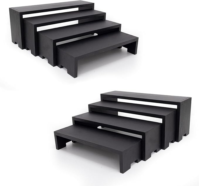 Large Display Wood Risers Wooden Stand 8 Tier Wood Racks Decorative Rectangular, 2 Set 8 Piece Cupcake Stands Cologne Perfume Organizer Dessert Showcase Items(black)-Ruum Studio Home